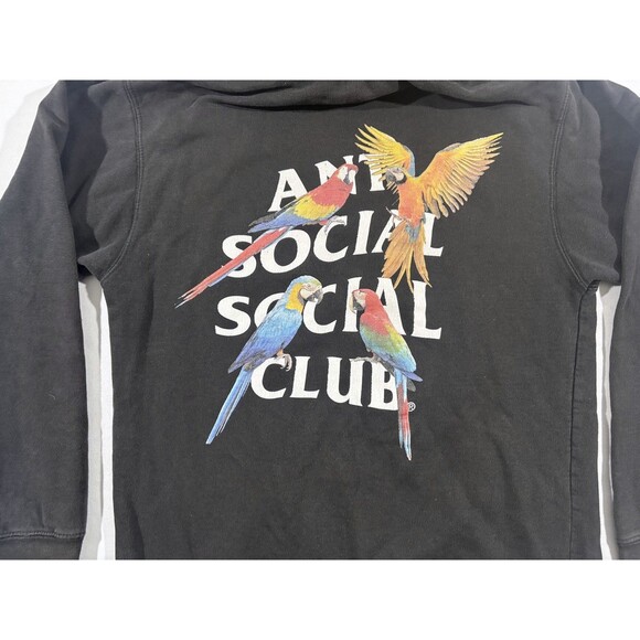 Anti Social Social Club Black Faded Parrot Print Pullover Hoodie Sweatshirt Sz S - Picture 9 of 11